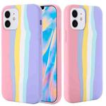 For iPhone 12 mini Rainbow Liquid Silicone Shockproof Full Coverage Protective Case  (Pink)