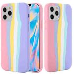 For iPhone 12 Pro Max Rainbow Liquid Silicone Shockproof Full Coverage Protective Case (Pink)