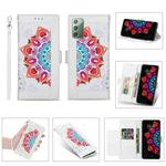 For Samsung Galaxy Note20 Printing Dual-color Half Mandala Pattern Dual-side Magnetic Buckle Horizontal Flip Leather Case with Holder & Card Slots & Wallet & Photo Frame & Lanyard(White)