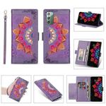 For Samsung Galaxy Note20 Printing Dual-color Half Mandala Pattern Dual-side Magnetic Buckle Horizontal Flip Leather Case with Holder & Card Slots & Wallet & Photo Frame & Lanyard(Purple)