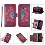 For Samsung Galaxy S9 Printing Dual-color Half Mandala Pattern Dual-side Magnetic Buckle Horizontal Flip Leather Case with Holder & Card Slots & Wallet & Photo Frame & Lanyard(Wine Red )