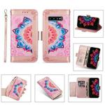 For Samsung Galaxy S10 Printing Dual-color Half Mandala Pattern Dual-side Magnetic Buckle Horizontal Flip Leather Case with Holder & Card Slots & Wallet & Photo Frame & Lanyard(Rose Gold)