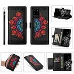 For Samsung Galaxy S20 Ultra Printing Dual-color Half Mandala Pattern Dual-side Magnetic Buckle Horizontal Flip Leather Case with Holder & Card Slots & Wallet & Photo Frame & Lanyard(Black)