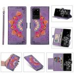For Samsung Galaxy S20 Ultra Printing Dual-color Half Mandala Pattern Dual-side Magnetic Buckle Horizontal Flip Leather Case with Holder & Card Slots & Wallet & Photo Frame & Lanyard(Purple)