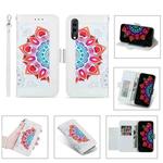 For Samsung Galaxy A50 Printing Dual-color Half Mandala Pattern Dual-side Magnetic Buckle Horizontal Flip Leather Case with Holder & Card Slots & Wallet & Photo Frame & Lanyard(White)
