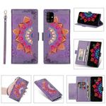 For Samsung Galaxy A71 5G Printing Dual-color Half Mandala Pattern Dual-side Magnetic Buckle Horizontal Flip Leather Case with Holder & Card Slots & Wallet & Photo Frame & Lanyard(Purple)