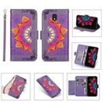 For Samsung Galaxy J7 (2018) Printing Dual-color Half Mandala Pattern Dual-side Magnetic Buckle Horizontal Flip Leather Case with Holder & Card Slots & Wallet & Photo Frame & Lanyard(Purple)
