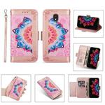 For Samsung Galaxy J4 (2018) Printing Dual-color Half Mandala Pattern Dual-side Magnetic Buckle Horizontal Flip Leather Case with Holder & Card Slots & Wallet & Photo Frame & Lanyard(Rose Rold)