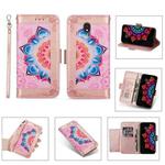 For Samsung Galaxy J5 (2017) / J530 Printing Dual-color Half Mandala Pattern Dual-side Magnetic Buckle Horizontal Flip Leather Case with Holder & Card Slots & Wallet & Photo Frame & Lanyard(Rose Rold)