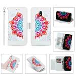 For Xiaomi Redmi 8A Printing Dual-color Half Mandala Pattern Dual-side Magnetic Buckle Horizontal Flip Leather Case with Holder & Card Slots & Wallet & Photo Frame & Lanyard(White)
