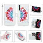 For Xiaomi Redmi Note 8 Printing Dual-color Half Mandala Pattern Dual-side Magnetic Buckle Horizontal Flip Leather Case with Holder & Card Slots & Wallet & Photo Frame & Lanyard(White)