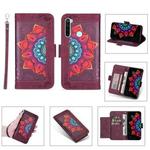 For Xiaomi Redmi Note 8 Printing Dual-color Half Mandala Pattern Dual-side Magnetic Buckle Horizontal Flip Leather Case with Holder & Card Slots & Wallet & Photo Frame & Lanyard(Wine Red)