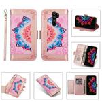 For Xiaomi Redmi Note 8 Pro Printing Dual-color Half Mandala Pattern Dual-side Magnetic Buckle Horizontal Flip Leather Case with Holder & Card Slots & Wallet & Photo Frame & Lanyard(Rose Gold)