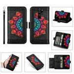 For Xiaomi Redmi Note 8 Pro Printing Dual-color Half Mandala Pattern Dual-side Magnetic Buckle Horizontal Flip Leather Case with Holder & Card Slots & Wallet & Photo Frame & Lanyard(Black)