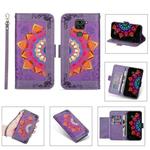 For Xiaomi Redmi 10X 4G / Note 9 Printing Dual-color Half Mandala Pattern Dual-side Magnetic Buckle Horizontal Flip Leather Case with Holder & Card Slots & Wallet & Photo Frame & Lanyard(Purple)