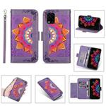 For Xiaomi Mi 10 Lite Printing Dual-color Half Mandala Pattern Dual-side Magnetic Buckle Horizontal Flip Leather Case with Holder & Card Slots & Wallet & Photo Frame & Lanyard(Purple)