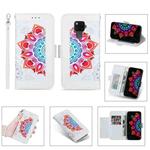 For Huawei Mate 30 Lite Printing Dual-color Half Mandala Pattern Dual-side Magnetic Buckle Horizontal Flip Leather Case with Holder & Card Slots & Wallet & Photo Frame & Lanyard(White)