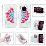 For Huawei Mate 30 Pro Printing Dual-color Half Mandala Pattern Dual-side Magnetic Buckle Horizontal Flip Leather Case with Holder & Card Slots & Wallet & Photo Frame & Lanyard(White)