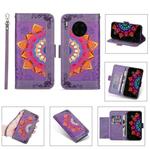 For Huawei Mate 30 Pro Printing Dual-color Half Mandala Pattern Dual-side Magnetic Buckle Horizontal Flip Leather Case with Holder & Card Slots & Wallet & Photo Frame & Lanyard(Purple)