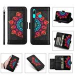 For Huawei P smart (2019) Printing Dual-color Half Mandala Pattern Dual-side Magnetic Buckle Horizontal Flip Leather Case with Holder & Card Slots & Wallet & Photo Frame & Lanyard(Black)