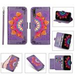 For Huawei P20 Printing Dual-color Half Mandala Pattern Dual-side Magnetic Buckle Horizontal Flip Leather Case with Holder & Card Slots & Wallet & Photo Frame & Lanyard(Purple)