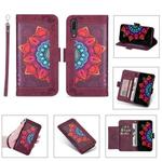 For Huawei P20 Printing Dual-color Half Mandala Pattern Dual-side Magnetic Buckle Horizontal Flip Leather Case with Holder & Card Slots & Wallet & Photo Frame & Lanyard(Wine Red)