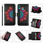 For Huawei P20 Lite Printing Dual-color Half Mandala Pattern Dual-side Magnetic Buckle Horizontal Flip Leather Case with Holder & Card Slots & Wallet & Photo Frame & Lanyard(Black)