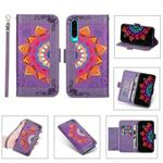 For Huawei P30 Printing Dual-color Half Mandala Pattern Dual-side Magnetic Buckle Horizontal Flip Leather Case with Holder & Card Slots & Wallet & Photo Frame & Lanyard(Purple)