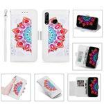 For Huawei P30 Lite Printing Dual-color Half Mandala Pattern Dual-side Magnetic Buckle Horizontal Flip Leather Case with Holder & Card Slots & Wallet & Photo Frame & Lanyard(White)