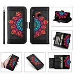 For Huawei P30 Lite Printing Dual-color Half Mandala Pattern Dual-side Magnetic Buckle Horizontal Flip Leather Case with Holder & Card Slots & Wallet & Photo Frame & Lanyard(Black)