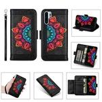 For Huawei P30 Pro Printing Dual-color Half Mandala Pattern Dual-side Magnetic Buckle Horizontal Flip Leather Case with Holder & Card Slots & Wallet & Photo Frame & Lanyard(Black)