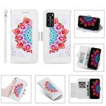 For Huawei P40 Printing Dual-color Half Mandala Pattern Dual-side Magnetic Buckle Horizontal Flip Leather Case with Holder & Card Slots & Wallet & Photo Frame & Lanyard(White)