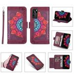 For Huawei P40 Printing Dual-color Half Mandala Pattern Dual-side Magnetic Buckle Horizontal Flip Leather Case with Holder & Card Slots & Wallet & Photo Frame & Lanyard(Wine Red)