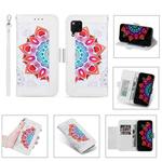 For Huawei P40 Lite Printing Dual-color Half Mandala Pattern Dual-side Magnetic Buckle Horizontal Flip Leather Case with Holder & Card Slots & Wallet & Photo Frame & Lanyard(White)