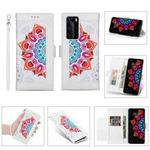 For Huawei P40 Pro Printing Dual-color Half Mandala Pattern Dual-side Magnetic Buckle Horizontal Flip Leather Case with Holder & Card Slots & Wallet & Photo Frame & Lanyard(White)