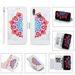 For Huawei Y6 (2019) Printing Dual-color Half Mandala Pattern Dual-side Magnetic Buckle Horizontal Flip Leather Case with Holder & Card Slots & Wallet & Photo Frame & Lanyard(White)