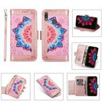 For Huawei Y6 (2019) Printing Dual-color Half Mandala Pattern Dual-side Magnetic Buckle Horizontal Flip Leather Case with Holder & Card Slots & Wallet & Photo Frame & Lanyard(Rose Gold)