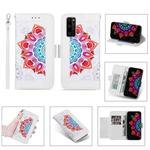 For Huawei Honor 30 Pro Printing Dual-color Half Mandala Pattern Dual-side Magnetic Buckle Horizontal Flip Leather Case with Holder & Card Slots & Wallet & Photo Frame & Lanyard(White)