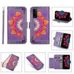 For Huawei Honor 30 Pro Printing Dual-color Half Mandala Pattern Dual-side Magnetic Buckle Horizontal Flip Leather Case with Holder & Card Slots & Wallet & Photo Frame & Lanyard(Purple)