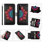 For Huawei Honor 30 Pro Printing Dual-color Half Mandala Pattern Dual-side Magnetic Buckle Horizontal Flip Leather Case with Holder & Card Slots & Wallet & Photo Frame & Lanyard(Black)