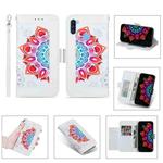 For Samsung Galaxy A11 Printing Dual-color Half Mandala Pattern Dual-side Magnetic Buckle Horizontal Flip Leather Case with Holder & Card Slots & Wallet & Photo Frame & Lanyard(White)