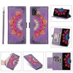 For Samsung Galaxy A21s Printing Dual-color Half Mandala Pattern Dual-side Magnetic Buckle Horizontal Flip Leather Case with Holder & Card Slots & Wallet & Photo Frame & Lanyard(Purple)