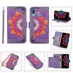 For Samsung Galaxy A40 Printing Dual-color Half Mandala Pattern Dual-side Magnetic Buckle Horizontal Flip Leather Case with Holder & Card Slots & Wallet & Photo Frame & Lanyard(Purple)