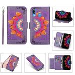 For Samsung Galaxy A20e Printing Dual-color Half Mandala Pattern Dual-side Magnetic Buckle Horizontal Flip Leather Case with Holder & Card Slots & Wallet & Photo Frame & Lanyard(Purple)