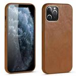 For iPhone 12 Lambskin Texture Four-Corner Full Coverage Leather + Metal Protective Case(Brown)