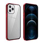 For iPhone 12 Pro Max Double Sides Tempered Glass Magnetic Adsorption Metal Frame Anti-peep Screen Case(Red)