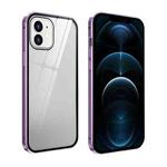 For iPhone 12 Pro Max Double Sides Tempered Glass Magnetic Adsorption Metal Frame Anti-peep Screen Case(Light Purple)