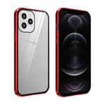 For iPhone 12 / 12 Pro Double Sides Tempered Glass Magnetic Adsorption Metal Frame Anti-peep Screen Case(Red)