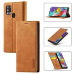 For Samsung Galaxy A21s LC.IMEEK Strong Magnetism Ultra-thin Horizontal Flip Shockproof Matte TPU + PU Leather Case with Holder & Card Slots & Wallet(Brown)
