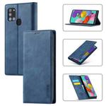 For Samsung Galaxy A21s LC.IMEEK Strong Magnetism Ultra-thin Horizontal Flip Shockproof Matte TPU + PU Leather Case with Holder & Card Slots & Wallet(Blue)